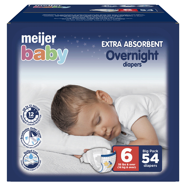 slide 1 of 1, Meijer Baby Overnight Big Pack, Size 6, 54 ct