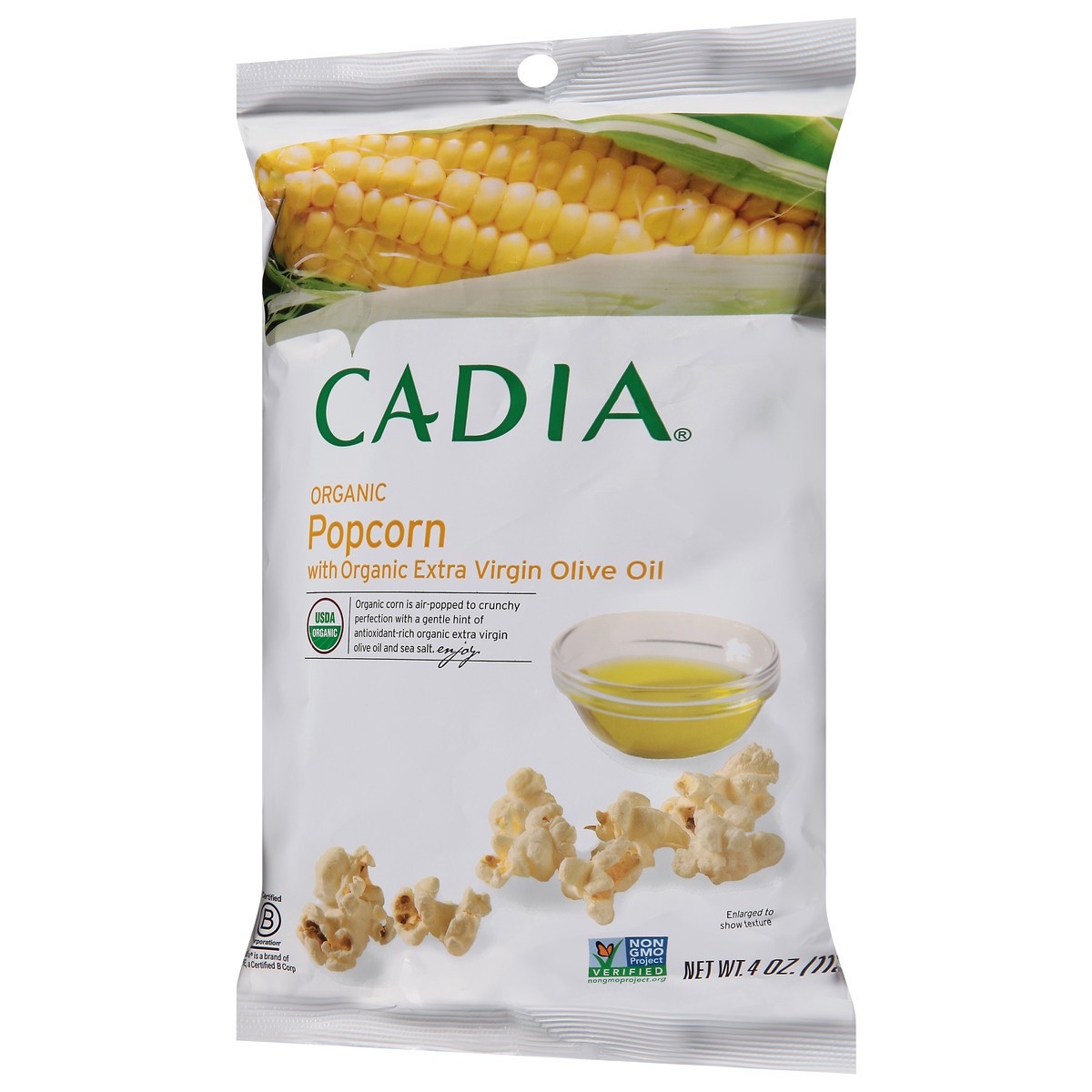 slide 4 of 13, Cadia Organic Popcorn with Organic Extra Virgin Olive Oil 4 oz, 4 oz