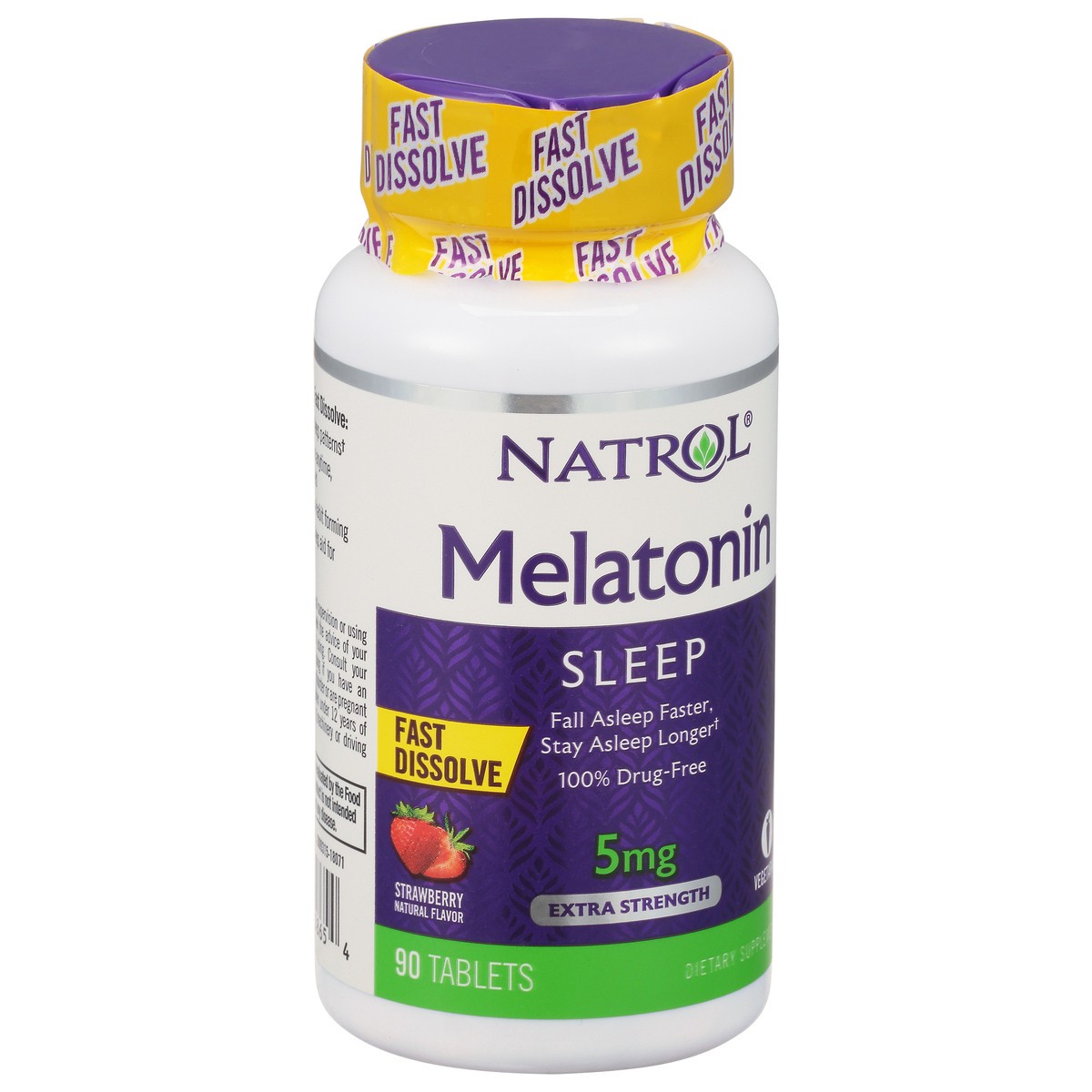slide 8 of 9, Natrol Melatonin 5mg, Strawberry-Flavored Dietary Supplement for Restful Sleep, 90 Fast-Dissolve Tablets, 90 Day Supply, 90 ct