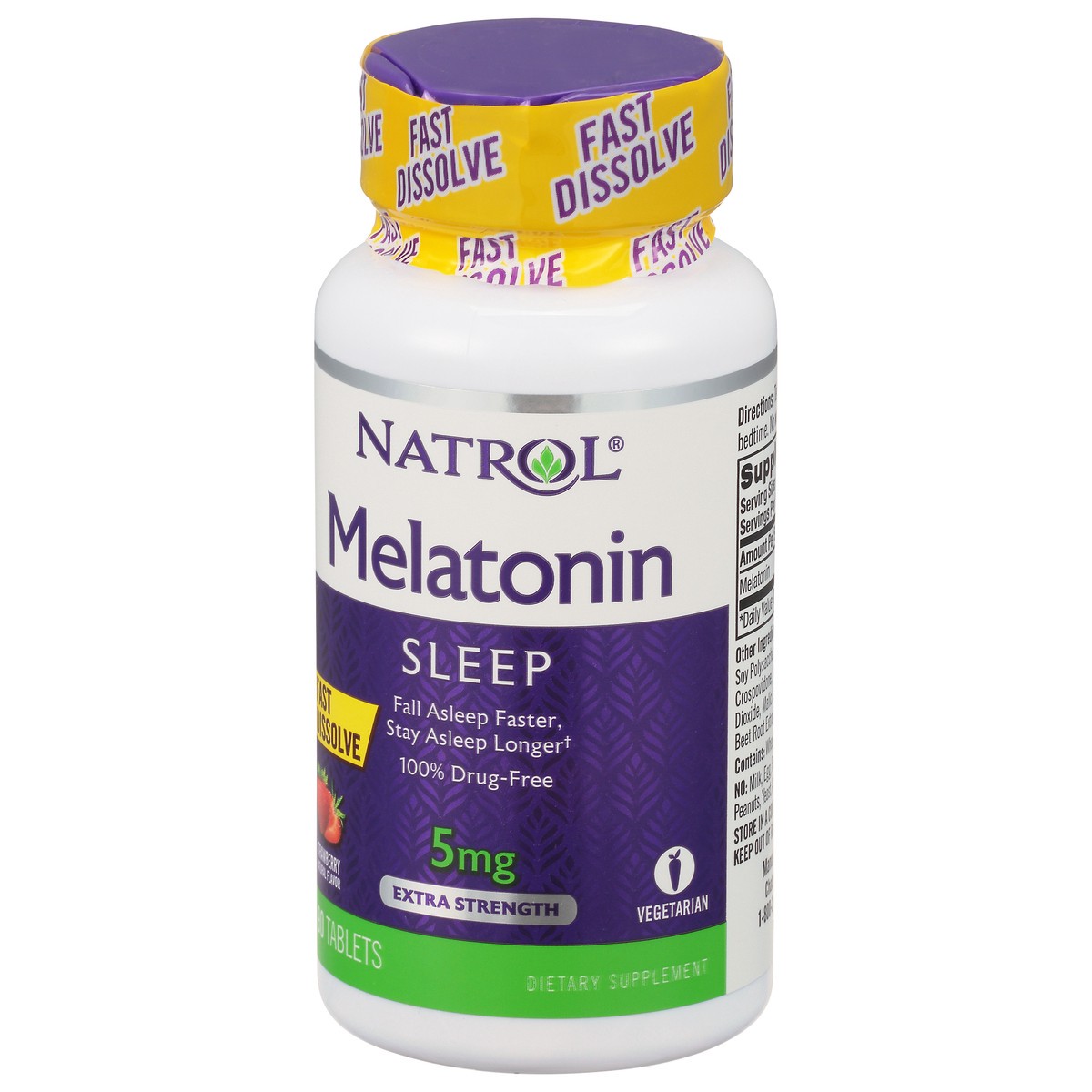 slide 2 of 9, Natrol Melatonin 5mg, Strawberry-Flavored Dietary Supplement for Restful Sleep, 90 Fast-Dissolve Tablets, 90 Day Supply, 90 ct