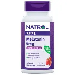 Natrol Melatonin 5mg, Strawberry-Flavored Dietary Supplement for Restful Sleep, 90 Fast-Dissolve Tablets, 90 Day Supply