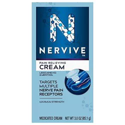 Nervive Nerve Care Pain Relieving Cream Fast Acting Non Greasy Topical Pain Reliever With Maximum S - 3 Oz.