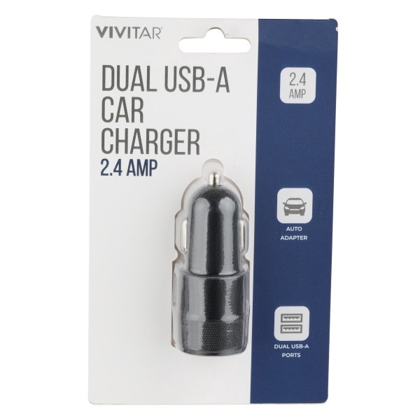 slide 1 of 2, Vivitar Dual Usb-A Car Charger, Black, Nil6001-Blk-Stk-24, 1 ct