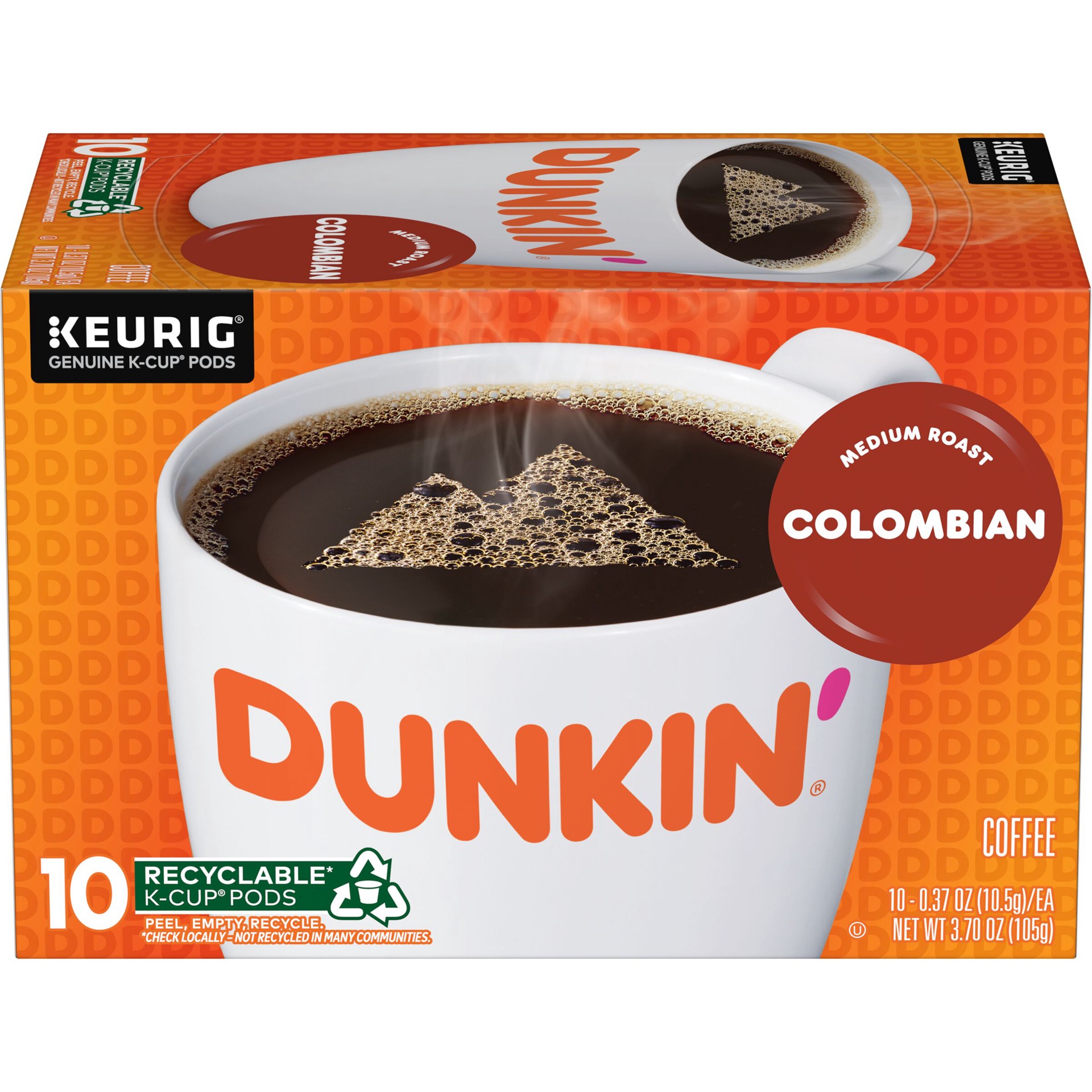 slide 1 of 7, Dunkin'' Colombian Coffee, Medium Roast, Keurig K-Cup Pods, 10 Count Box, 10 ct