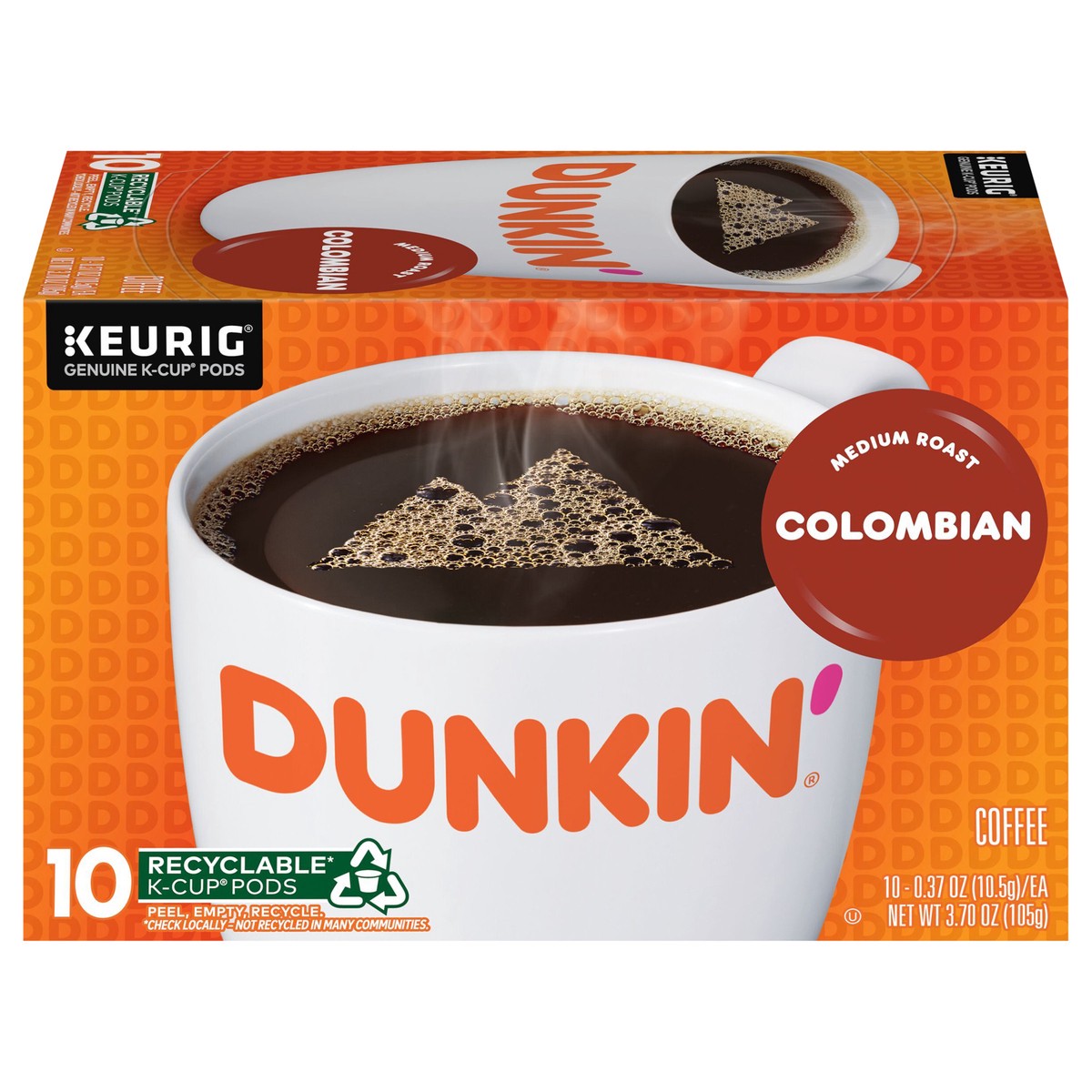 slide 1 of 7, Dunkin'' Dunkin'’ Colombian Medium Roast Coffee, Keurig K-Cup Pods, 10 Count Box, 10 ct