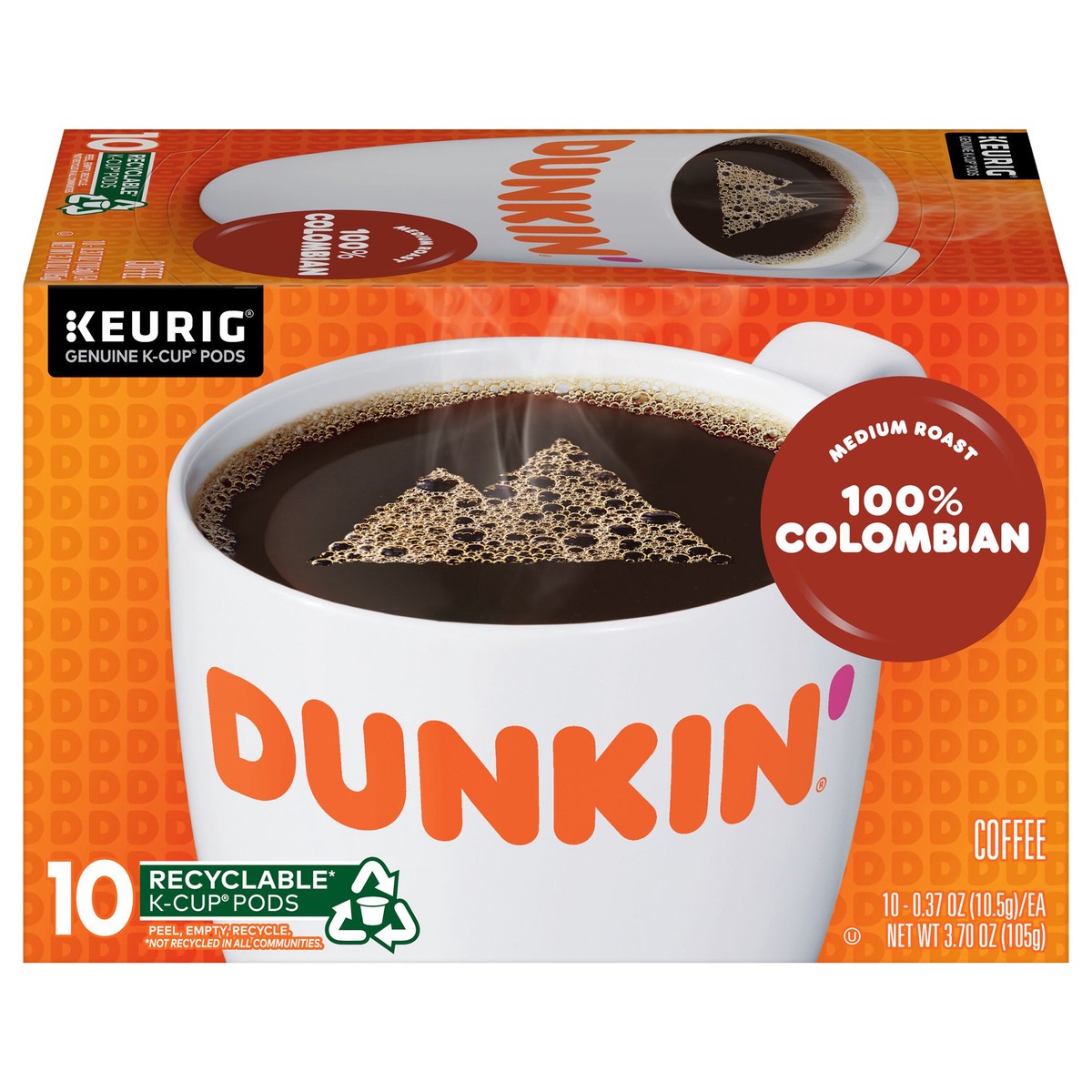 slide 1 of 7, Dunkin'' Colombian Coffee, Medium Roast, Keurig K-Cup Pods, 10 Count Box, 10 ct