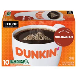Dunkin' Dunkin’ Colombian Medium Roast Coffee, Keurig K-Cup Pods, 10 Count Box