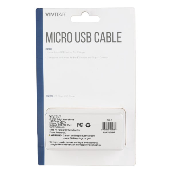 slide 3 of 4, Vivitar Usb-A To Micro Usb Cable, 6', White, Nil5006-Wht-Stk-24, 1 ct