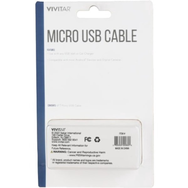 slide 4 of 4, Vivitar Usb-A To Micro Usb Cable, 6', White, Nil5006-Wht-Stk-24, 1 ct