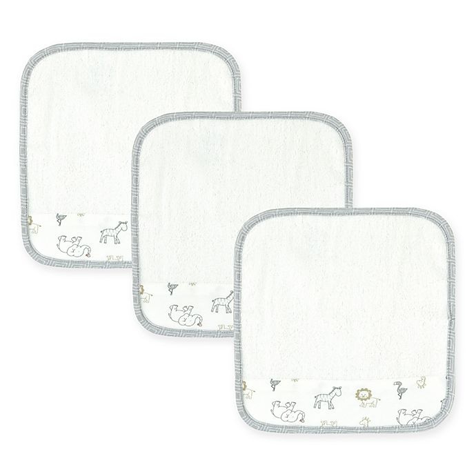 slide 1 of 2, Just Born Animal Kingdom Washcloths - White/Grey, 3 ct