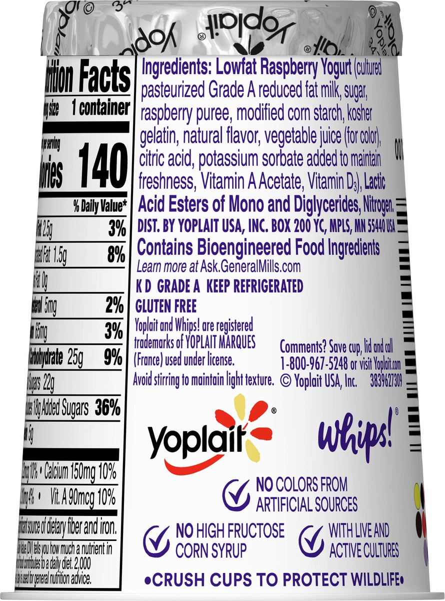 slide 5 of 9, Yoplait Whips! Raspberry Mousse Low-Fat Yogurt, 4 oz, 4 oz