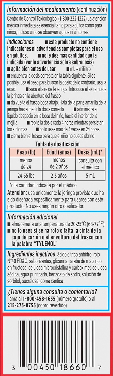 slide 6 of 7, Tylenol Infants' Tylenol Liquid Pain Relief & Fever Medicine, Oral Suspension, Acetaminophen for Sore Throat, Headache & Teething, Pain Reliever & Fever Reducer for Kids; Cherry Flavor, 2 fl. oz.; Pack of 1, 2 fl oz