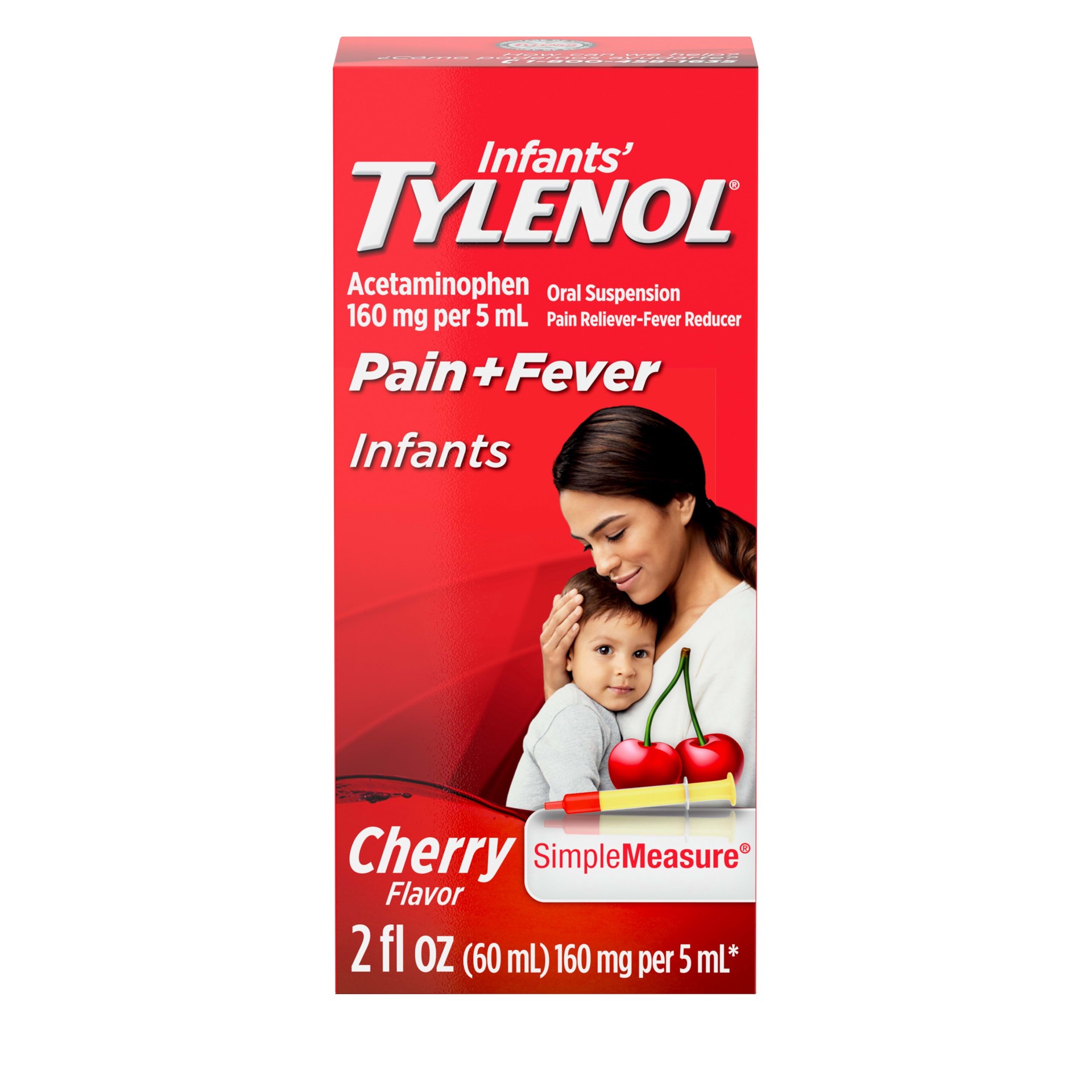 slide 1 of 7, Tylenol Infants' Tylenol Liquid Pain Relief & Fever Medicine, Oral Suspension, Acetaminophen for Sore Throat, Headache & Teething, Pain Reliever & Fever Reducer for Kids; Cherry Flavor, 2 fl. oz.; Pack of 1, 2 fl oz