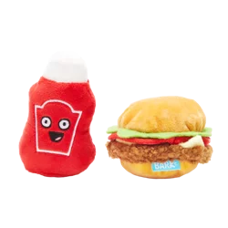 Bark Cookout Burger Ketchup Plush Dog Toy