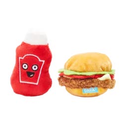 Bark Cookout Burger Ketchup Plush Dog Toy
