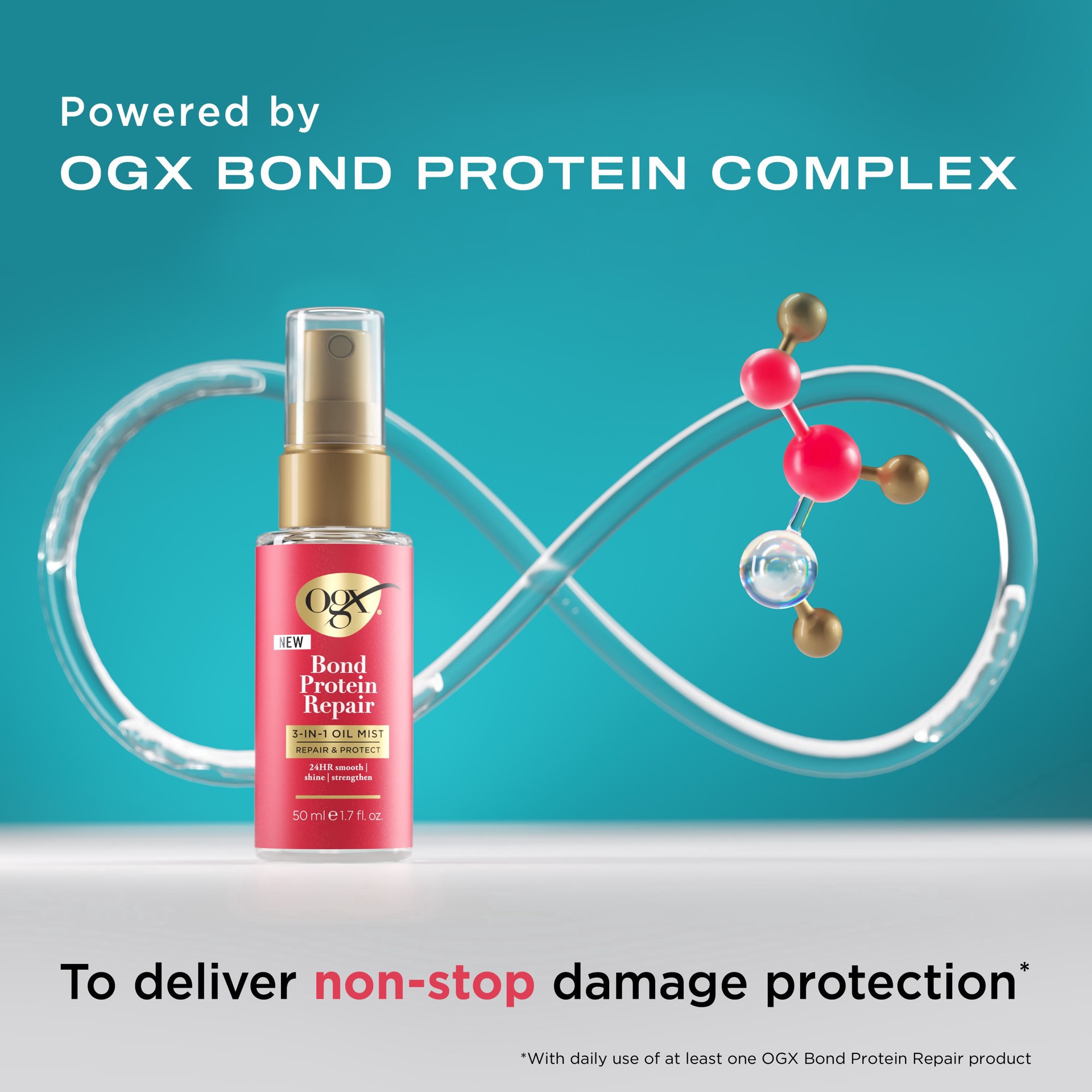 slide 3 of 9, OGX Repair & Protect Bond Protein Repair 3-in-1 Oil Mist, 1.7 fl. oz, 1.7 oz
