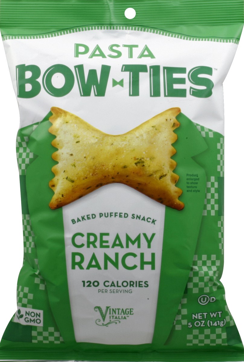 slide 5 of 5, Pasta Bow Ties Puffed Snack, Baked, Creamy Ranch, 5 oz