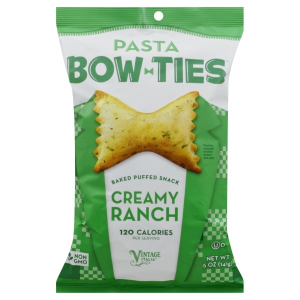 slide 1 of 5, Pasta Bow Ties Puffed Snack, Baked, Creamy Ranch, 5 oz