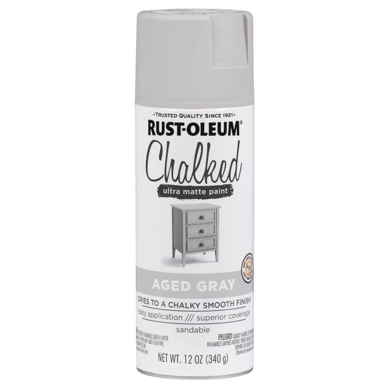 slide 9 of 9, Rust-Oleum 12oz Chalked Ultra Matte Spray Paint Aged Gray, 12 oz