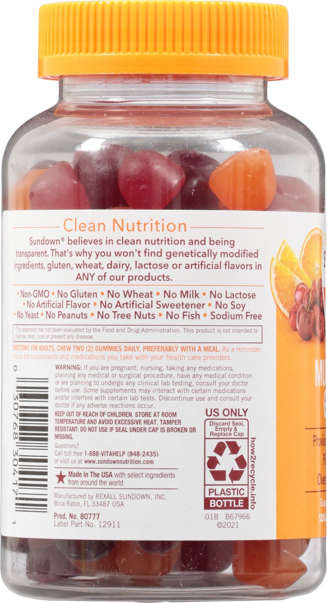 slide 8 of 9, Sundown Clean Nutrition Gummies Grape Orange & Cheery Flavored Multivitamin 120 Gummies, 120 ct