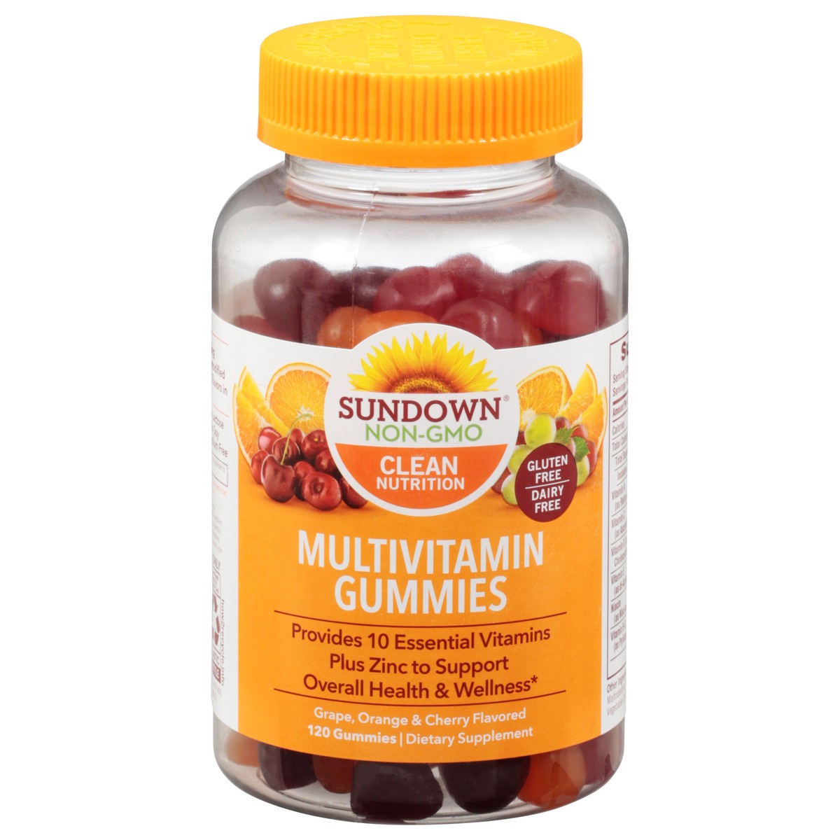 slide 1 of 9, Sundown Clean Nutrition Gummies Grape Orange & Cheery Flavored Multivitamin 120 Gummies, 120 ct