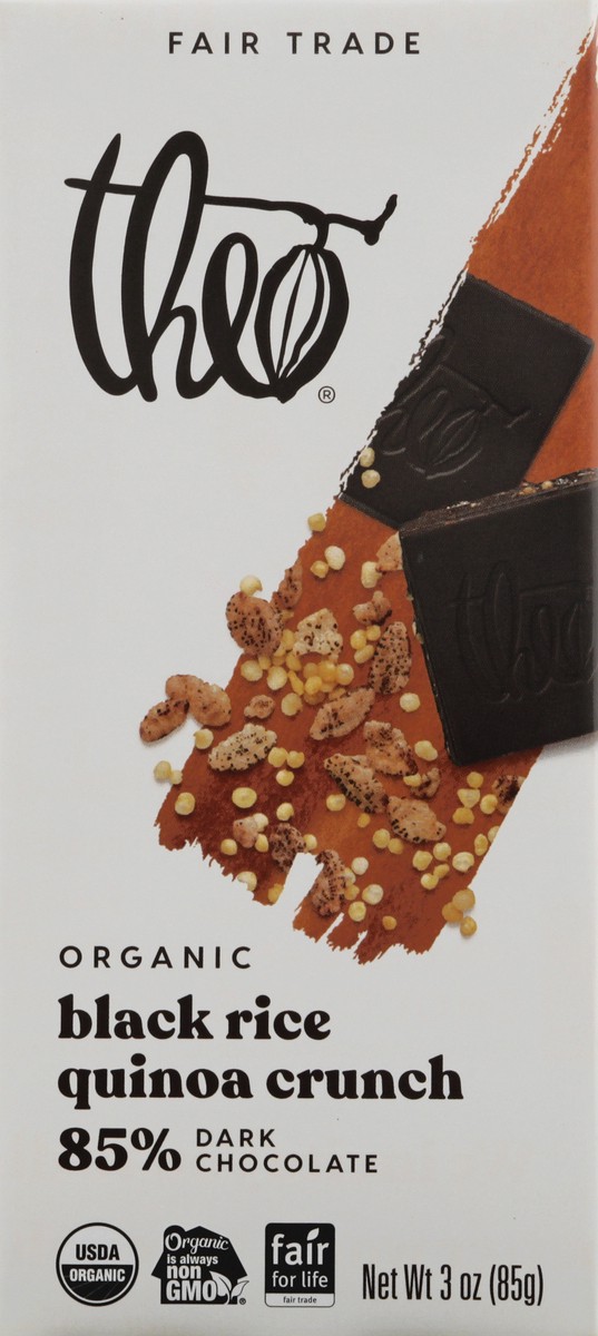 slide 7 of 13, Theo Chocolate Bar Chocolate Black Rice Quinoa 85% Dark Organic, 3 oz