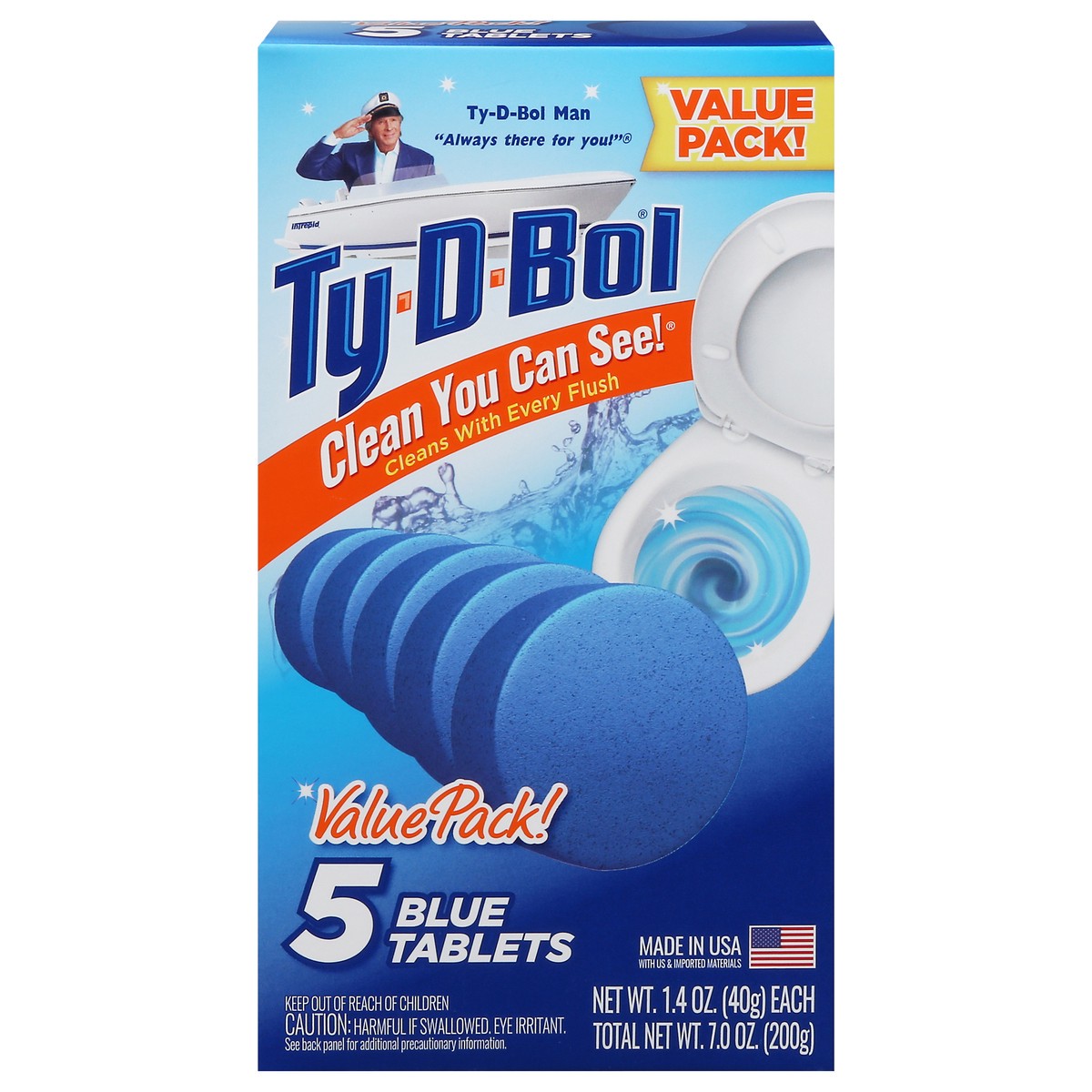 slide 1 of 9, Ty-D-Bol Value Pack Blue Tablets Value Pack 5 - 1.4 oz Tablets, 5 ct