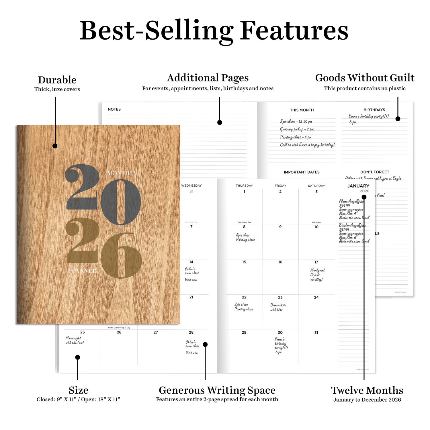 slide 2 of 2, 2026 Washed Oak Large Monthly Planner, 1 ct