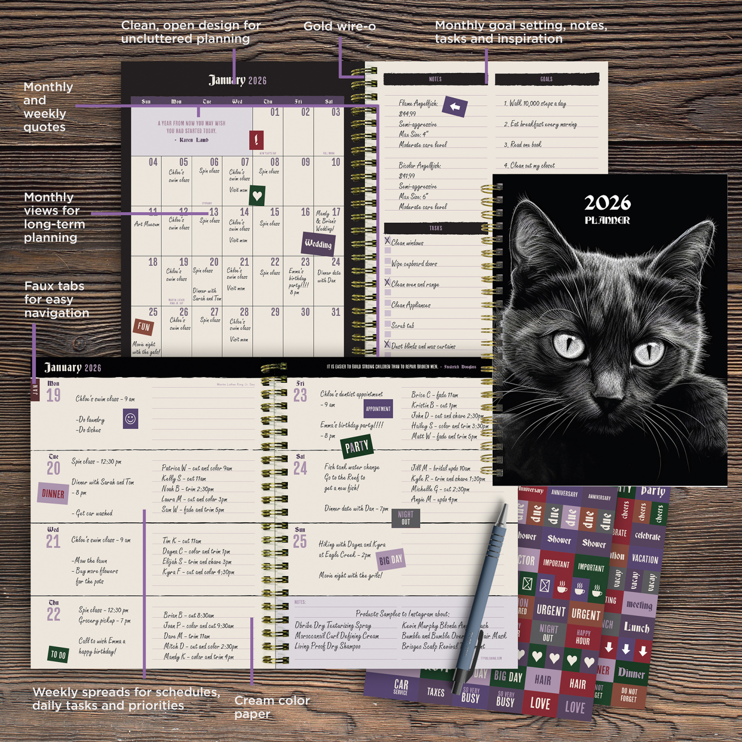 slide 2 of 2, 2026 Pretty Kitty Medium Weekly Monthly Planner, 1 ct