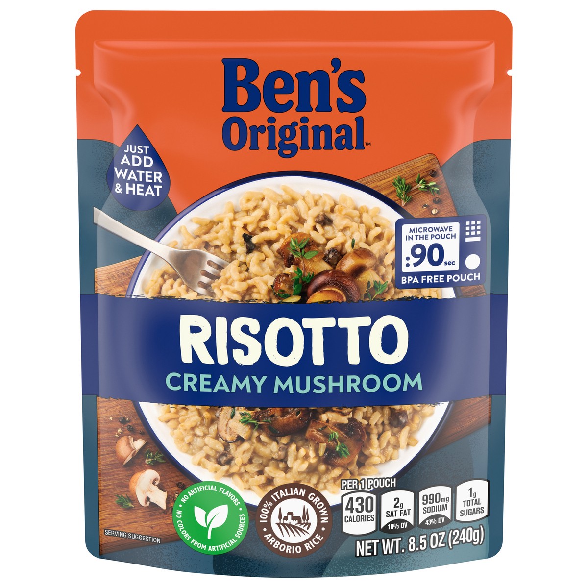 slide 1 of 3, Ben's Original™ Ready Rice Creamy Mushroom Risotto Flavored Rice, Easy Dinner Side, 8.5 OZ Pouch, 8.5 oz