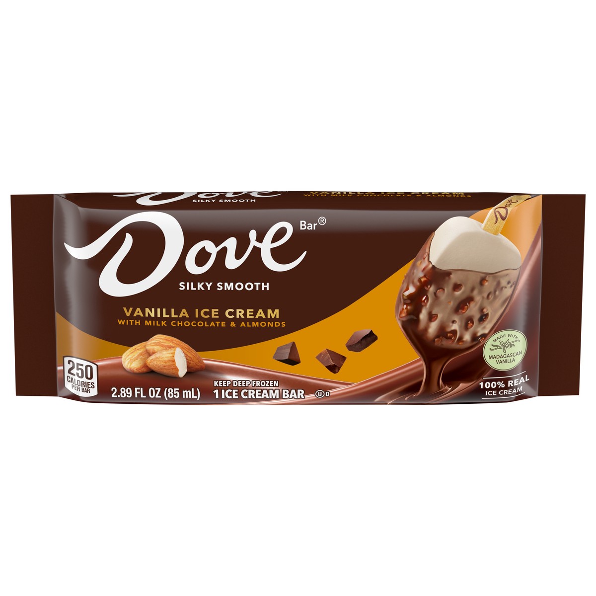 slide 1 of 9, DOVE Vanilla Ice Cream, Chocolate & Almonds Bar, 2.89 oz