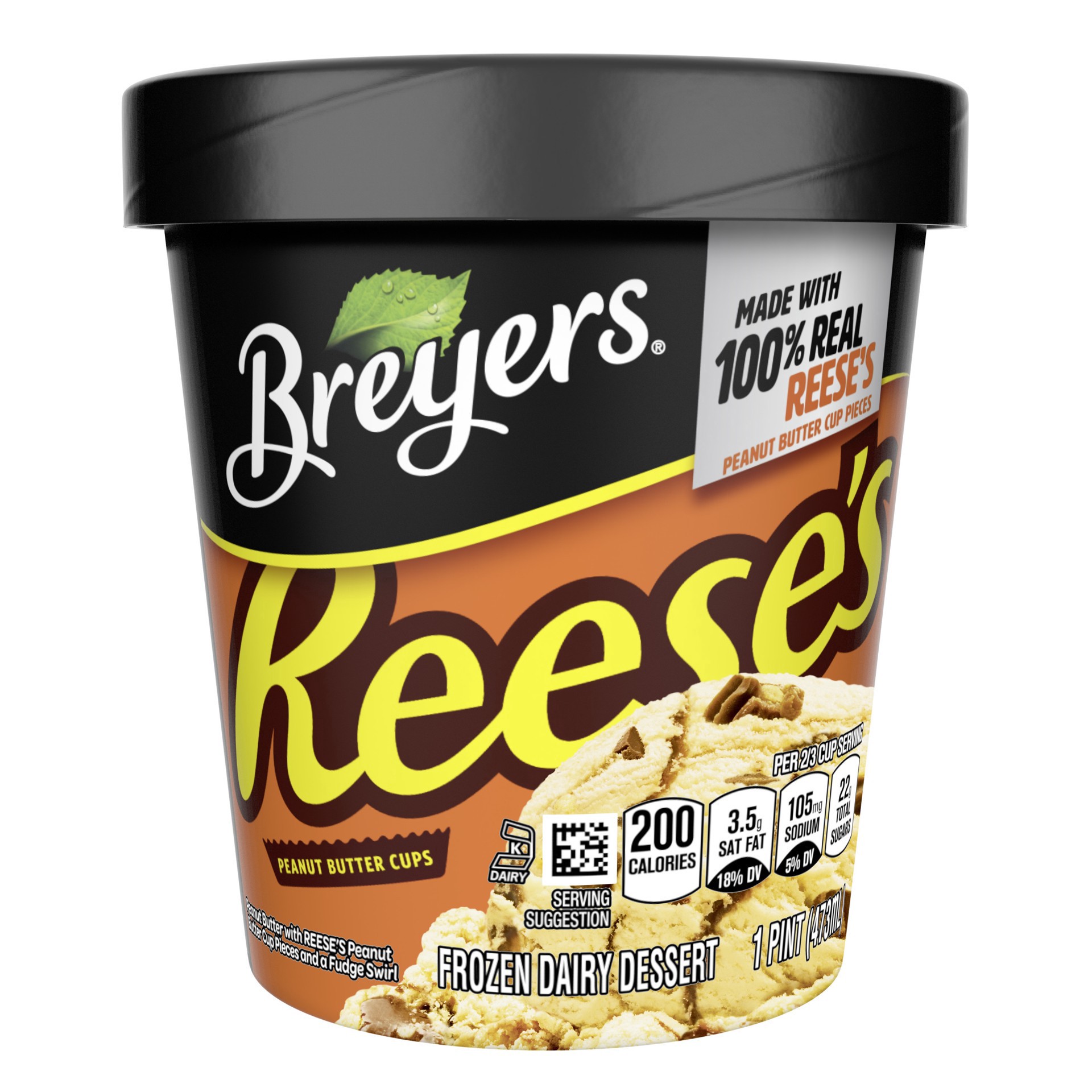 slide 1 of 4, Breyer's REESE's Peanut Butter Light Ice Cream with Reese's Peanut Butter Cups and Peanut Butter Swirl, Pint, 16 oz
