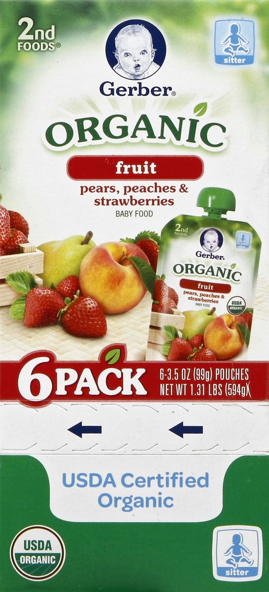 slide 5 of 5, Gerber Fruit Pears, Peaches & Strawberries Baby Food, 21 oz