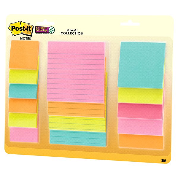 slide 16 of 17, 3M Post-it Super Sticky Notes, Assorted Sizes, Miami Collection, Lined, 15 Pads/Pack /Pad, 1 ct