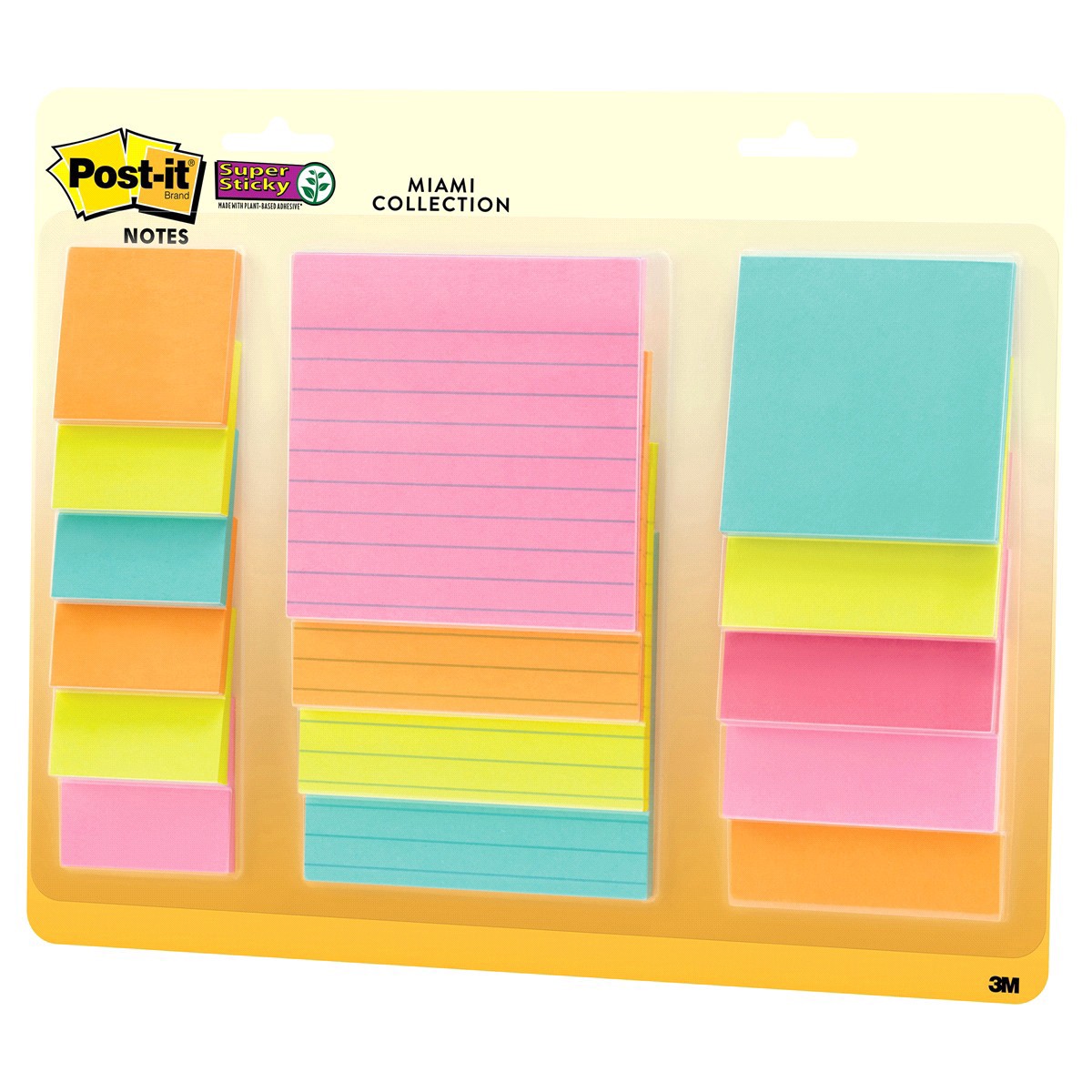 slide 14 of 17, 3M Post-it Super Sticky Notes, Assorted Sizes, Miami Collection, Lined, 15 Pads/Pack /Pad, 1 ct