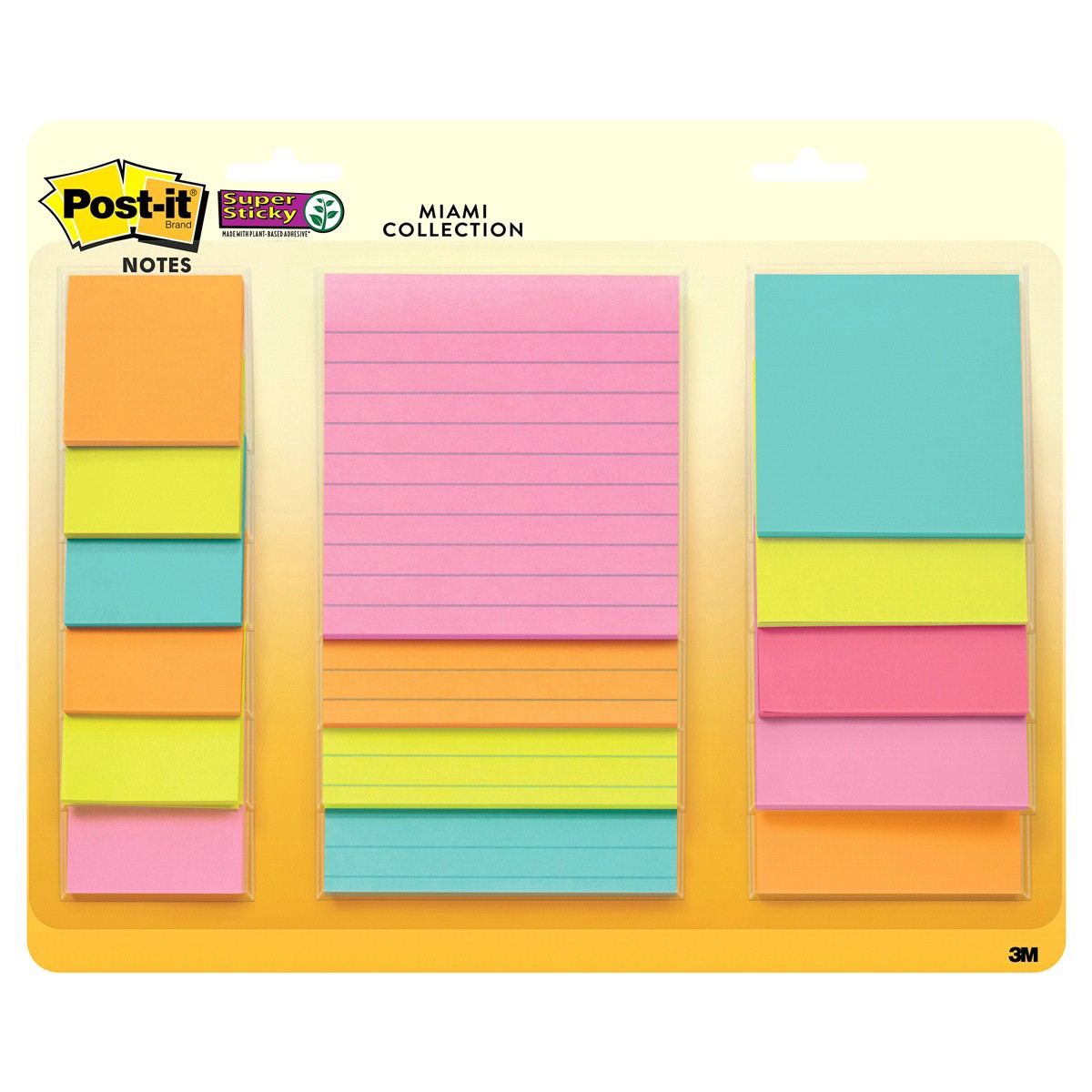 slide 1 of 17, 3M Post-it Super Sticky Notes, Assorted Sizes, Miami Collection, Lined, 15 Pads/Pack /Pad, 1 ct