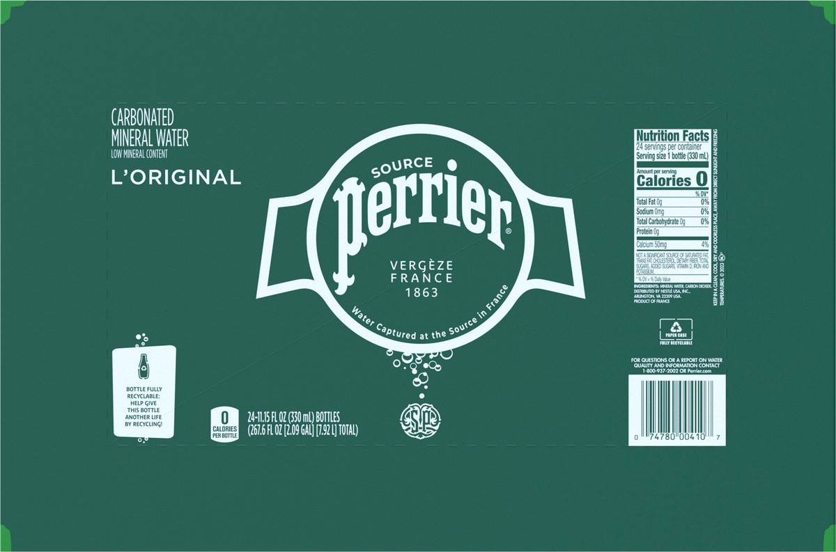 slide 4 of 8, Perrier Carbonated Mineral Water, 11.15 FL OZ Glass (24 count) - 267.60 oz, 267.60 oz