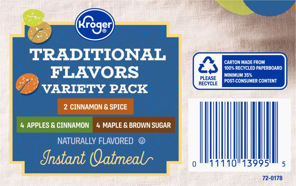 slide 2 of 3, Kroger Traditional Flavors Variety Pack Instant Oatmeal, 10 ct; 15.1 oz