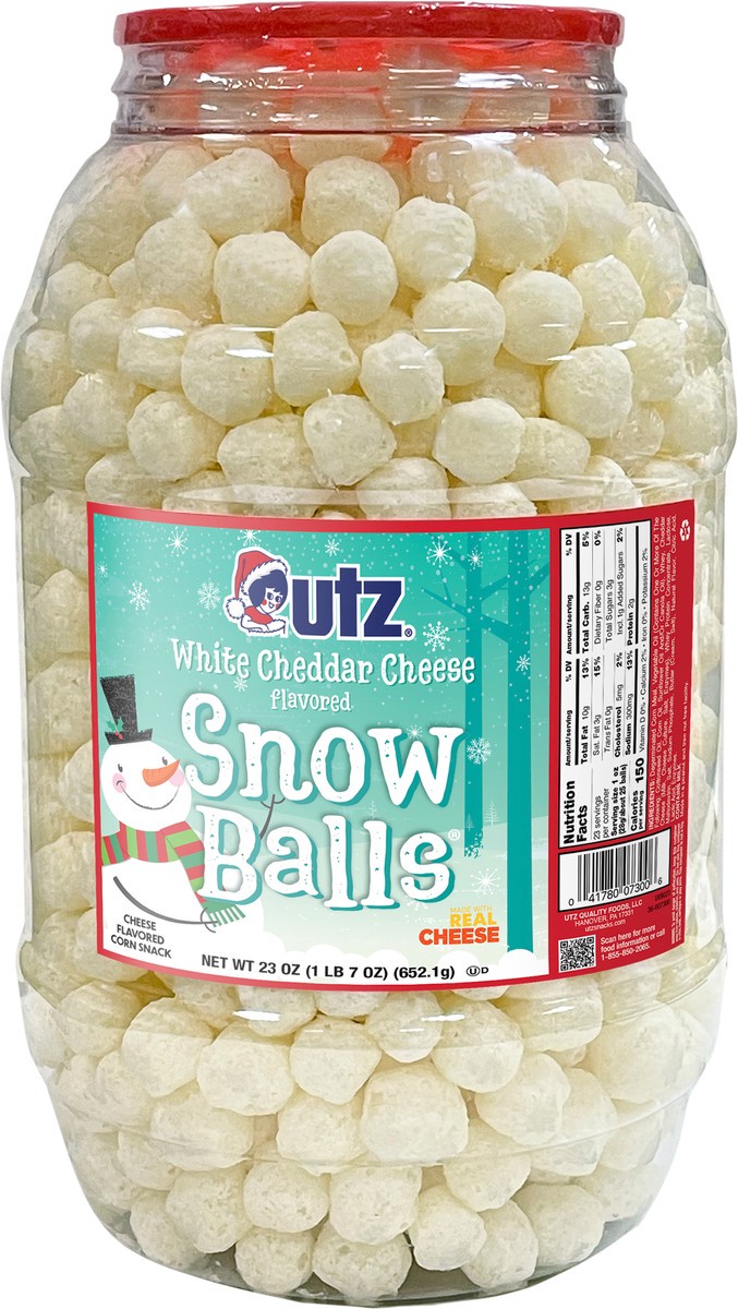 slide 4 of 7, Utz 23 Oz Snow Balls Cheeseballs Barrel, 23 oz