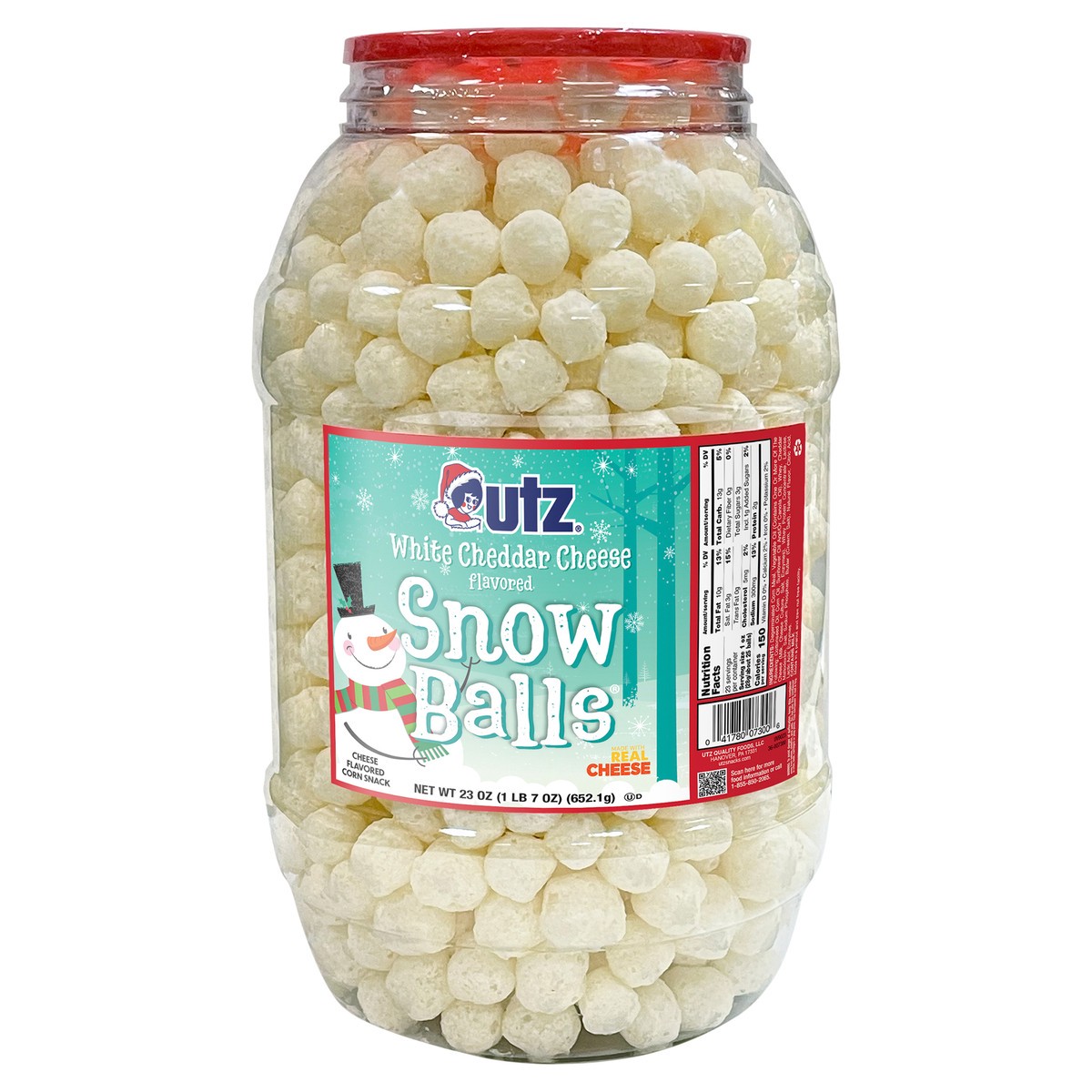 slide 1 of 7, Utz 23 Oz Snow Balls Cheeseballs Barrel, 23 oz