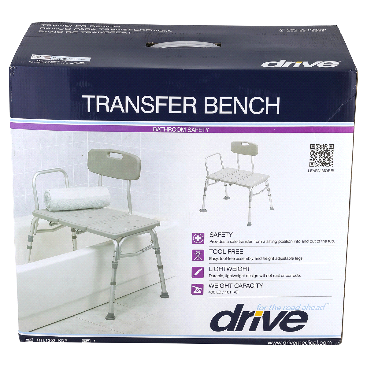 slide 1 of 21, Drive Medical Three Piece Transfer Bench, 1 ct