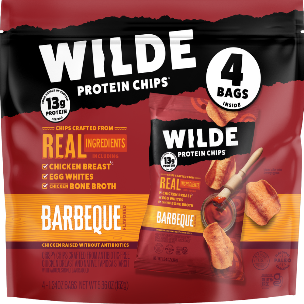 slide 1 of 1, Wilde Barbeque Flavored Protein Chips 4 - 1.34 oz Bags, 4 ct