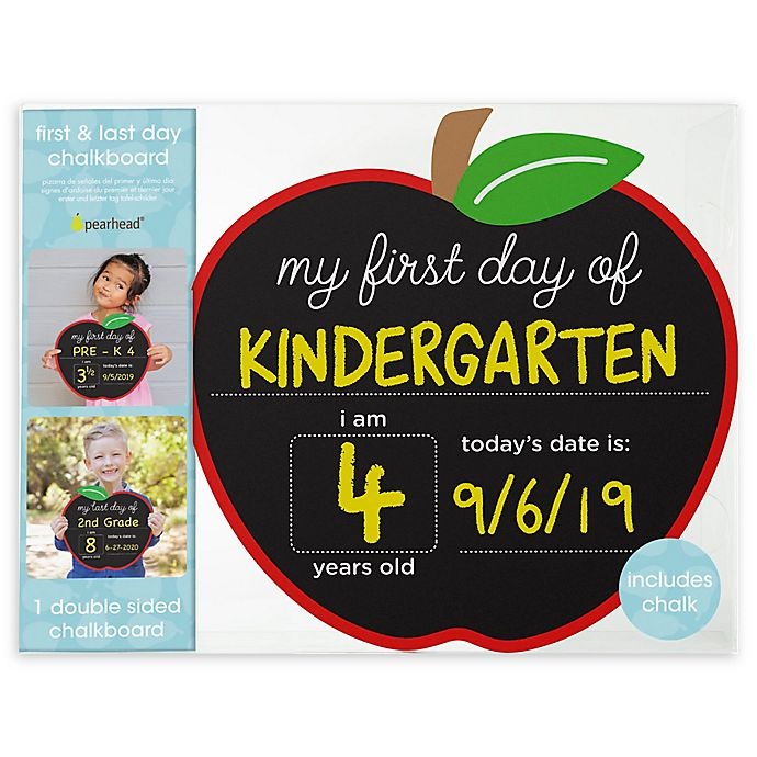 slide 1 of 6, Pearhead First and Last Day of School Double-Sided Reusable Apple Chalkboard Frame, 1 ct