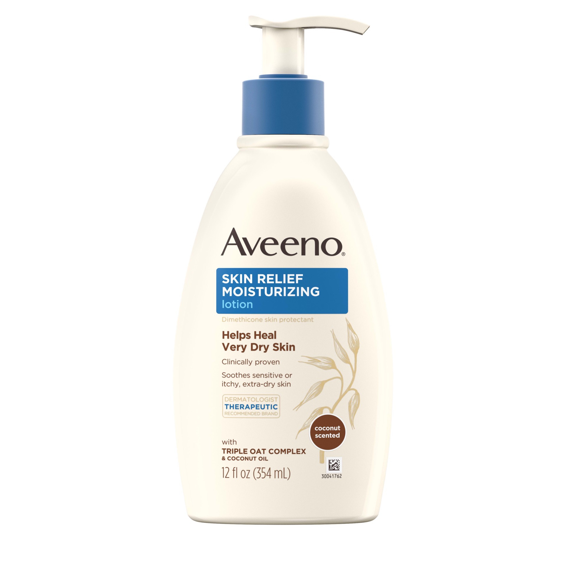 slide 4 of 5, Aveeno Skin Relief Moisturizing Lotion with Coconut Scent & Triple Oat Complex, Dimethicone Skin Protectant for Sensitive & Extra-Dry Itchy Skin, 12 fl. oz, 12 fl oz