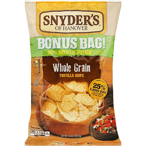 slide 1 of 1, Snyder's of Hanover Tortilla Chips Whole Grain Reduced Fat, 15 oz