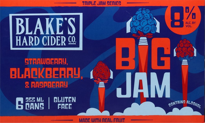 slide 4 of 4, Blake's Hard Cider Co. Big Jam Strawberry, Blackberry & Raspberry Hard Cider 6 - 355 ml Cans, 12 oz