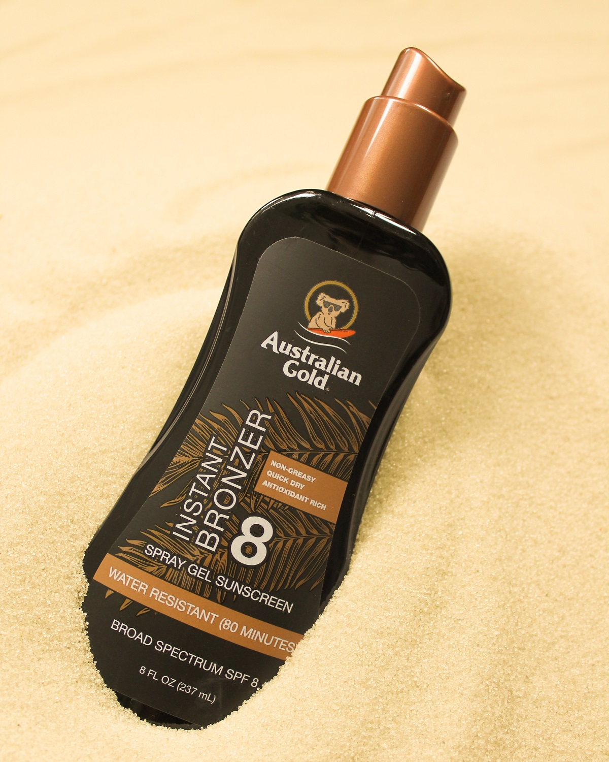 slide 3 of 5, Australian Gold Sunscreen Spray Gel With Instant Bronzer - SPF 8, 8 oz