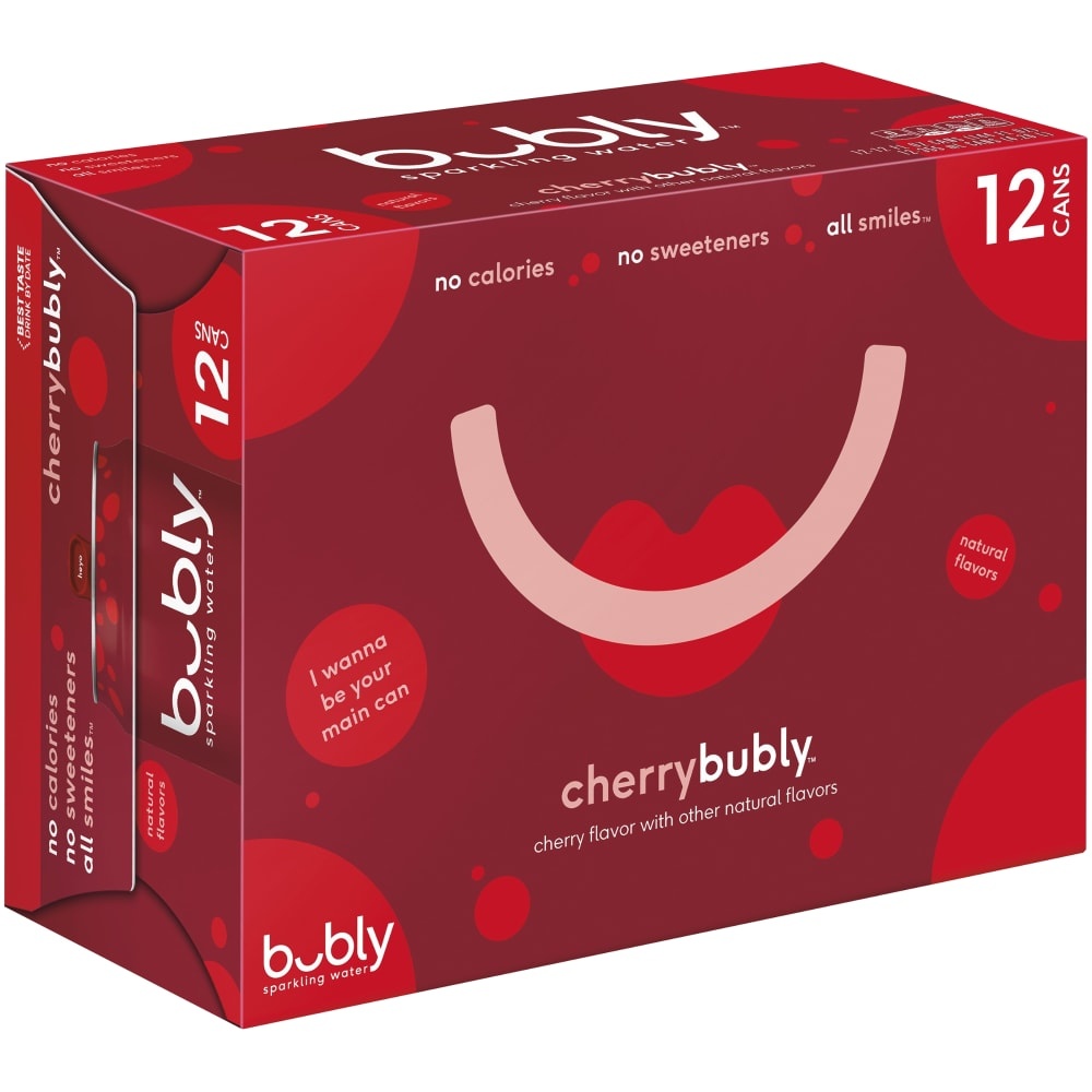 slide 1 of 9, bubly Sparkling Water Cherry 12 Fluid Ounce, 12 ct; 12 fl oz