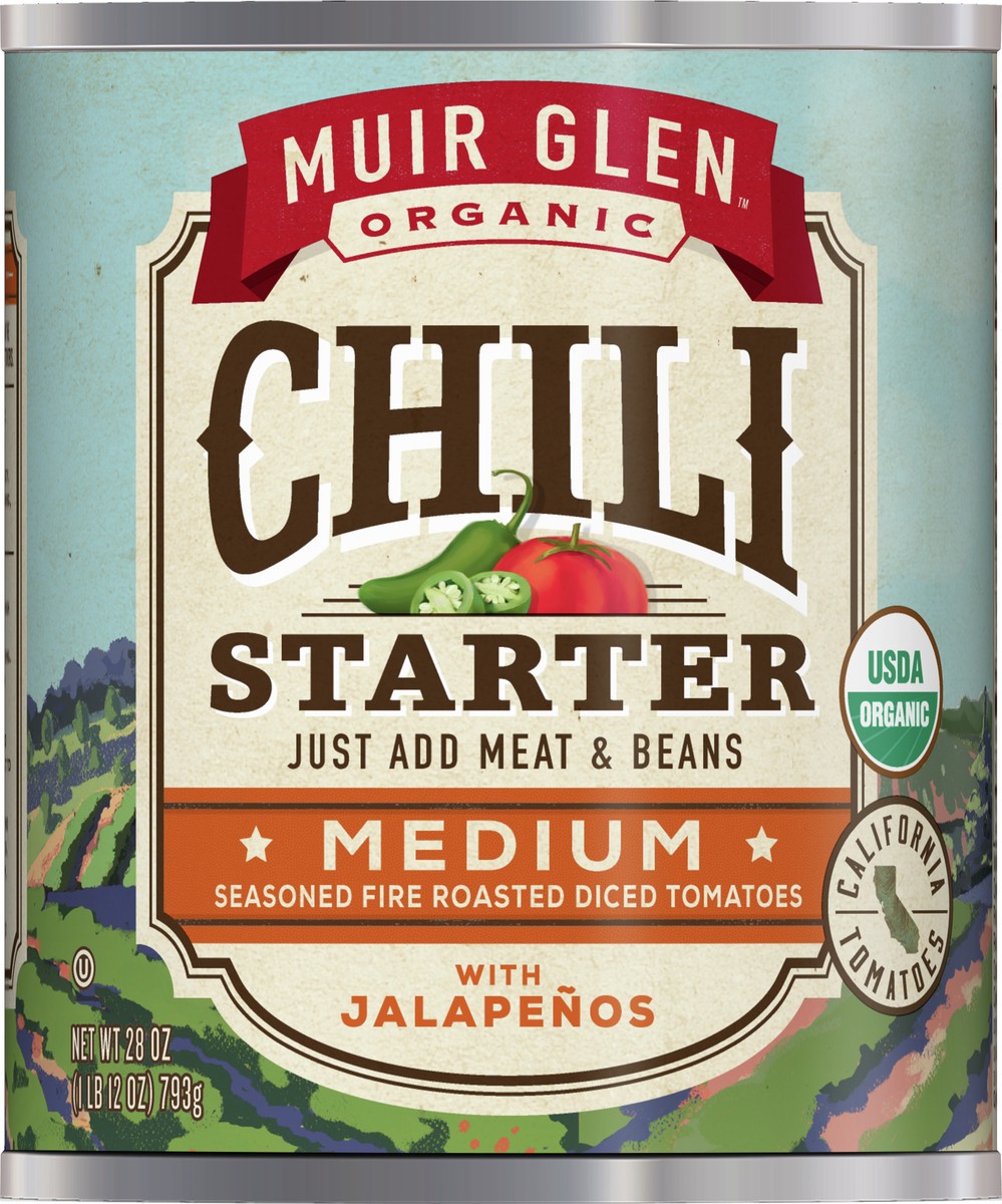 slide 3 of 9, Muir Glen Chili Starter, Seasoned Fire Roasted Diced Tomatoes with Jalapeños, Medium, 28 oz., 28 oz