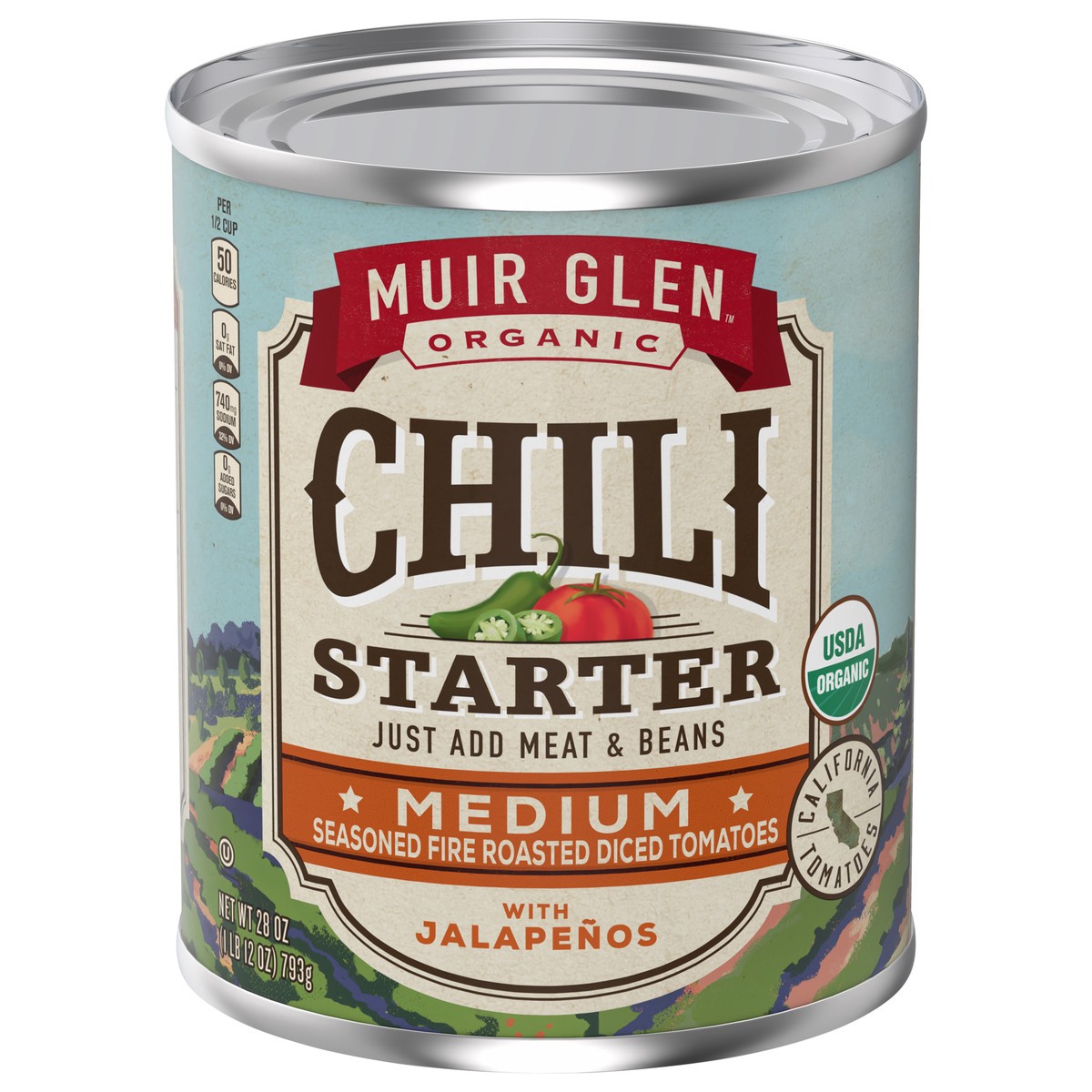 slide 1 of 9, Muir Glen Chili Starter, Seasoned Fire Roasted Diced Tomatoes with Jalapeños, Medium, 28 oz., 28 oz